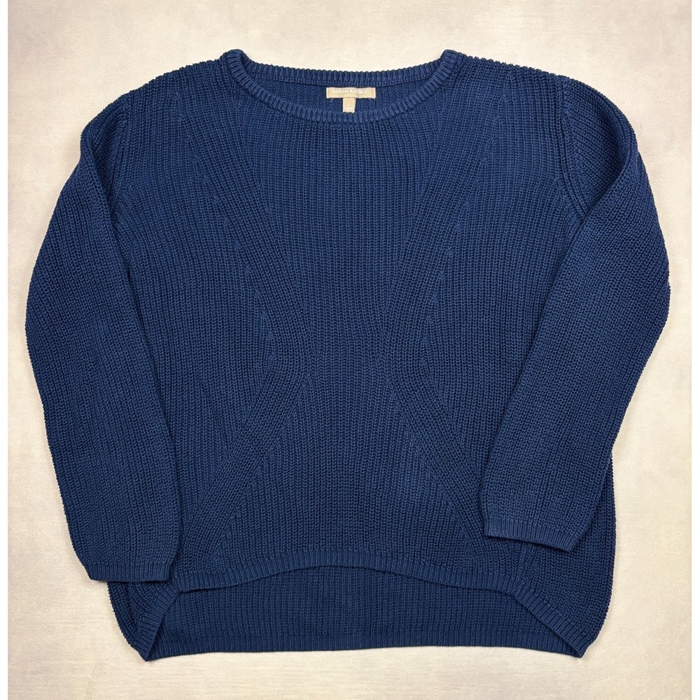 Banana Republic Sweater Womens Large Navy Blue Cotton Crewneck 166822-02 L